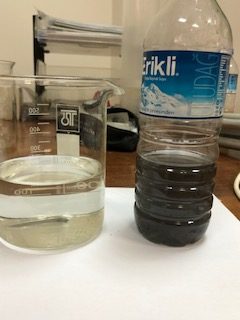 Water with oil and clear water after EEC